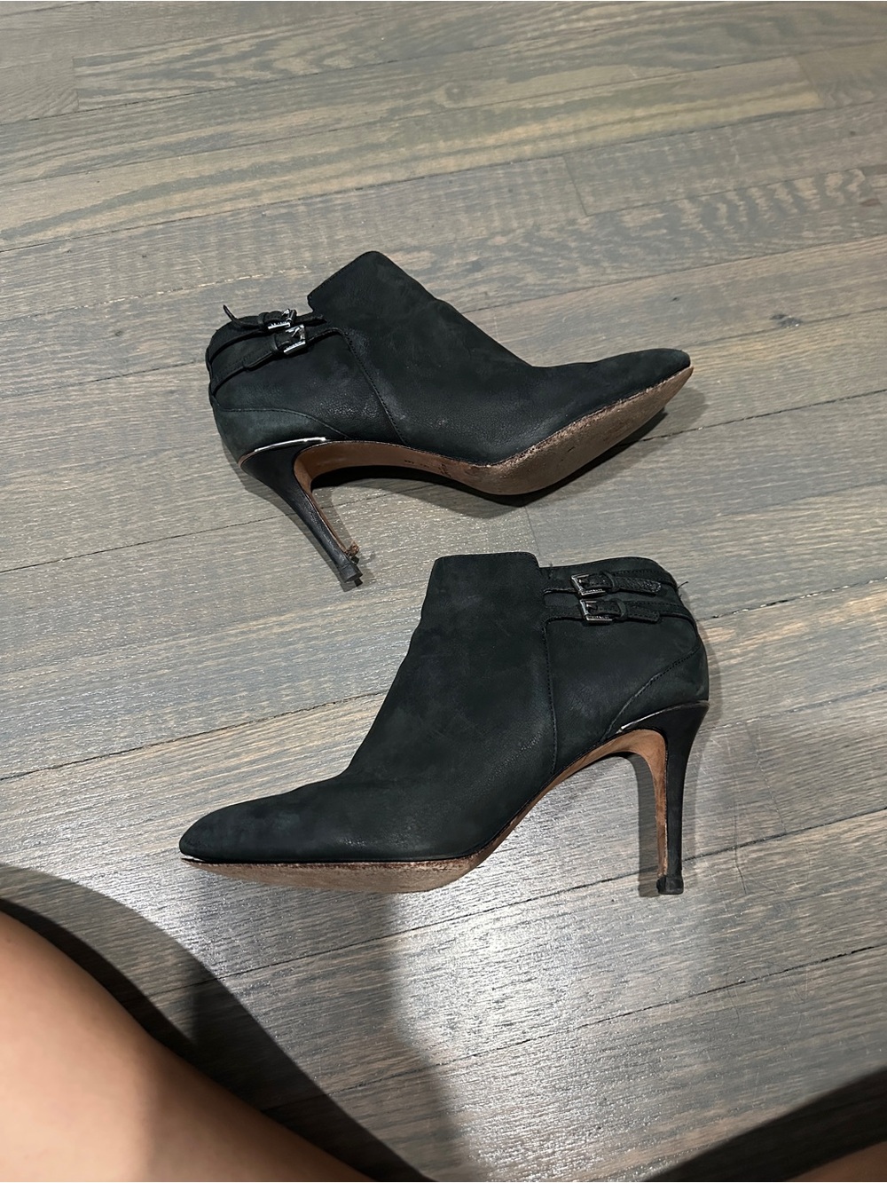 Women's Black Pointed-Toe Suede Ankle Booties COACH